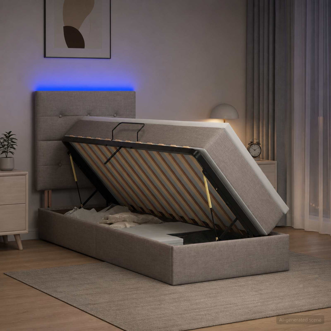 vidaXL Cama de almacenamiento LED con colchón Topo 100 x 200 cm Tela