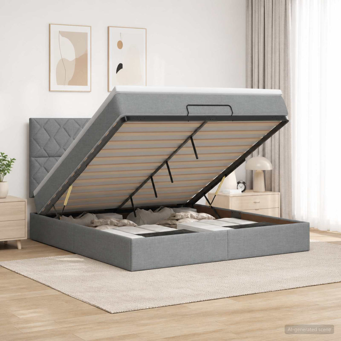 vidaXL Cama de almacenamiento LED con colchón Gris Claro 140 x 190 cm