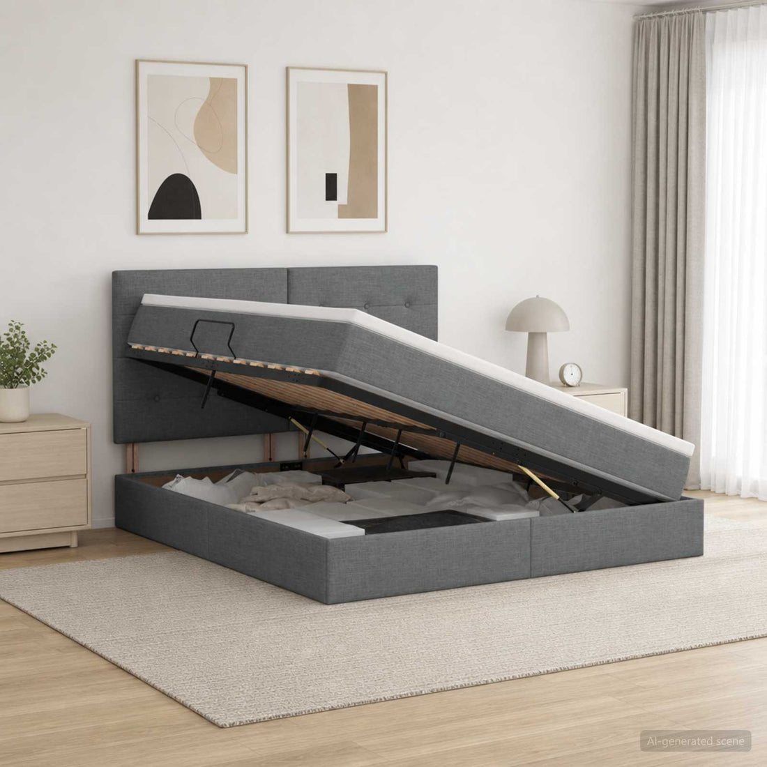 vidaXL Cama con almacenamiento y colchón Gris oscuro 160 x 200 cm tela