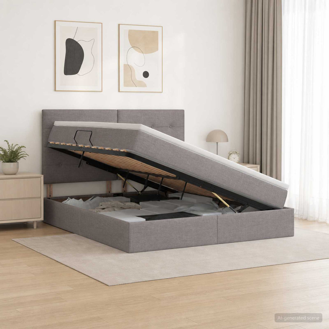 vidaXL Cama con almacenamiento y colchón Topo 160 x 200 cm tela