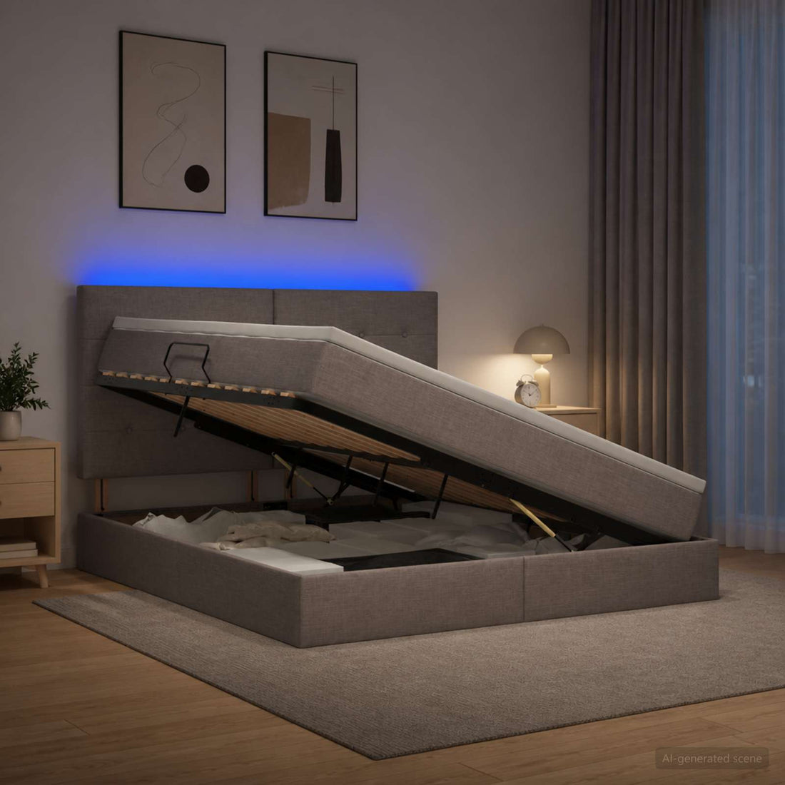 vidaXL Cama de almacenamiento LED con colchón Topo 160 x 200 cm Tela