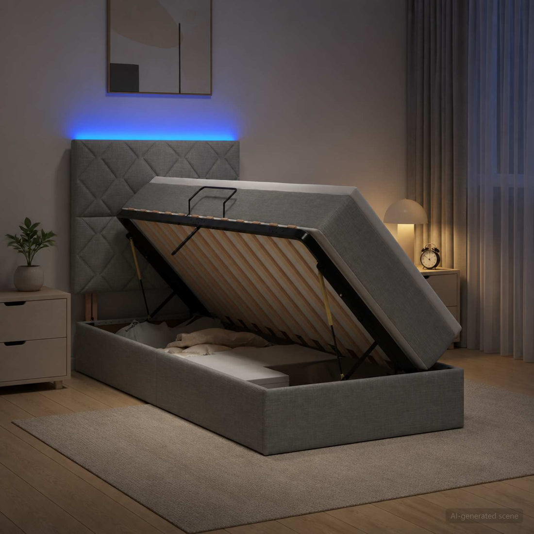 vidaXL Cama de almacenamiento LED con colchón Gris Claro 90 x 190 cm