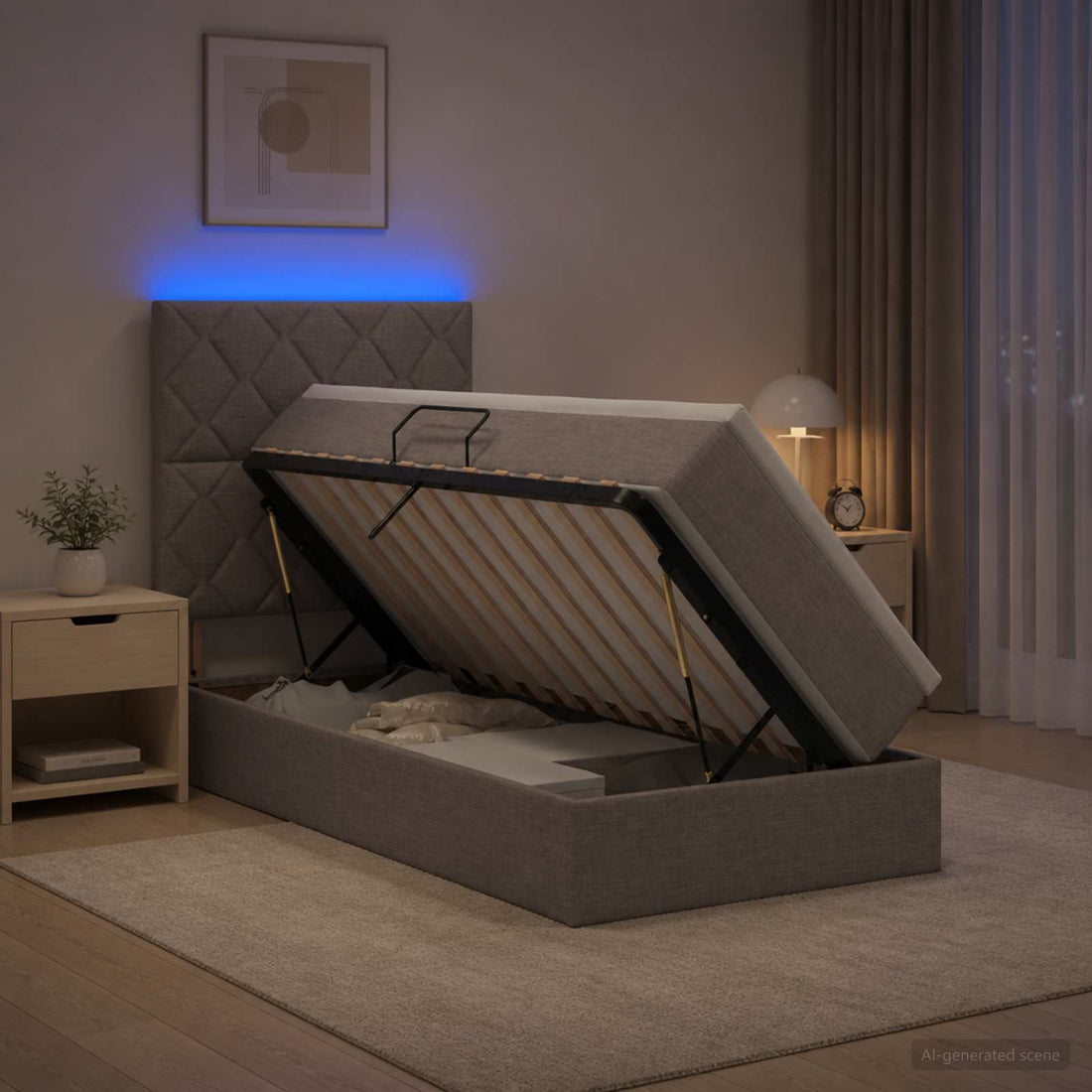 vidaXL Cama de almacenamiento LED con colchón Topo 90 x 200 cm Tela