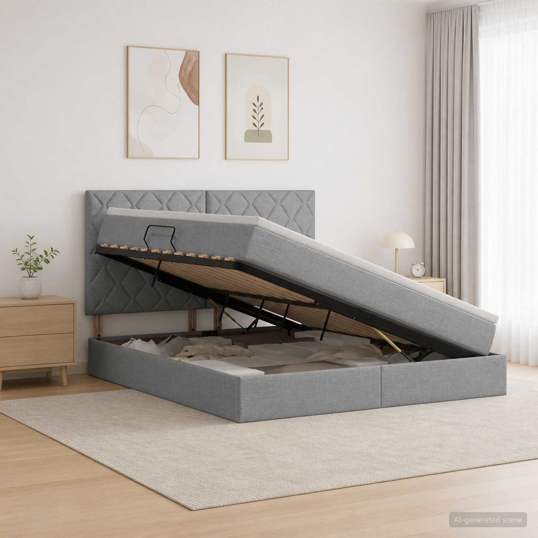 vidaXL Cama de almacenamiento LED con colchón Gris Claro 140 x 200 cm