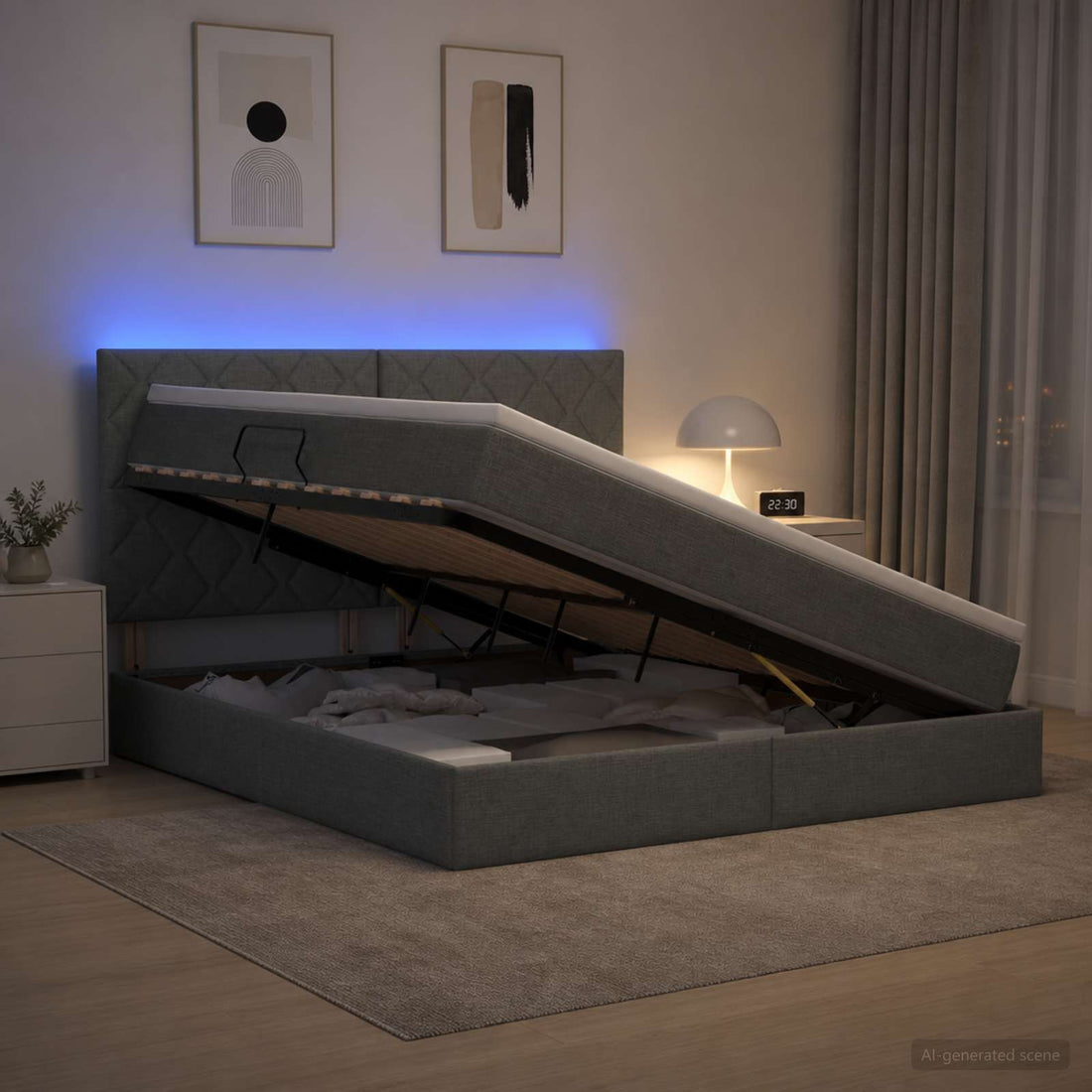 vidaXL Cama de almacenamiento LED con colchón Gris oscuro 160 x 200 cm