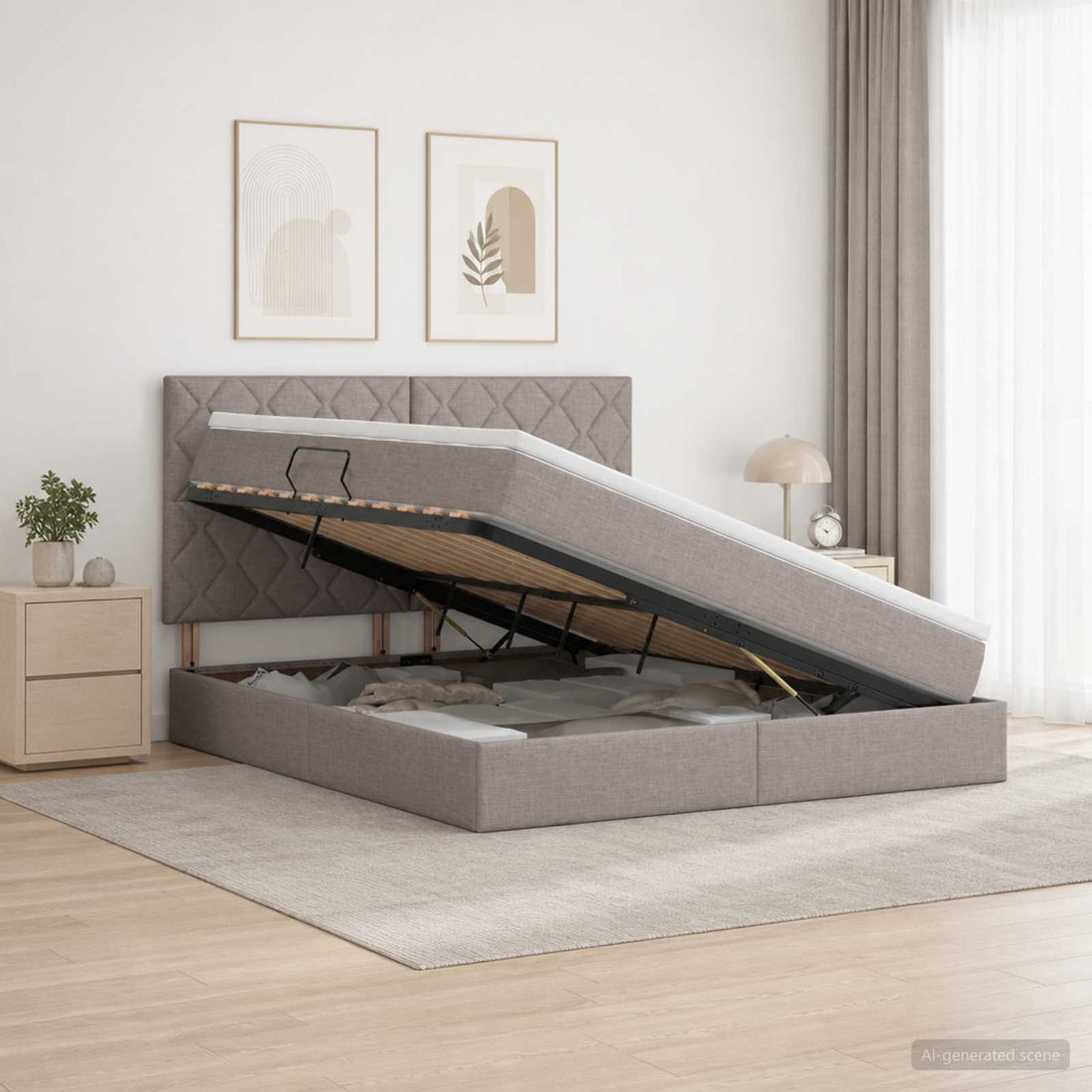 vidaXL Cama con almacenamiento y colchón Topo 180 x 200 cm tela