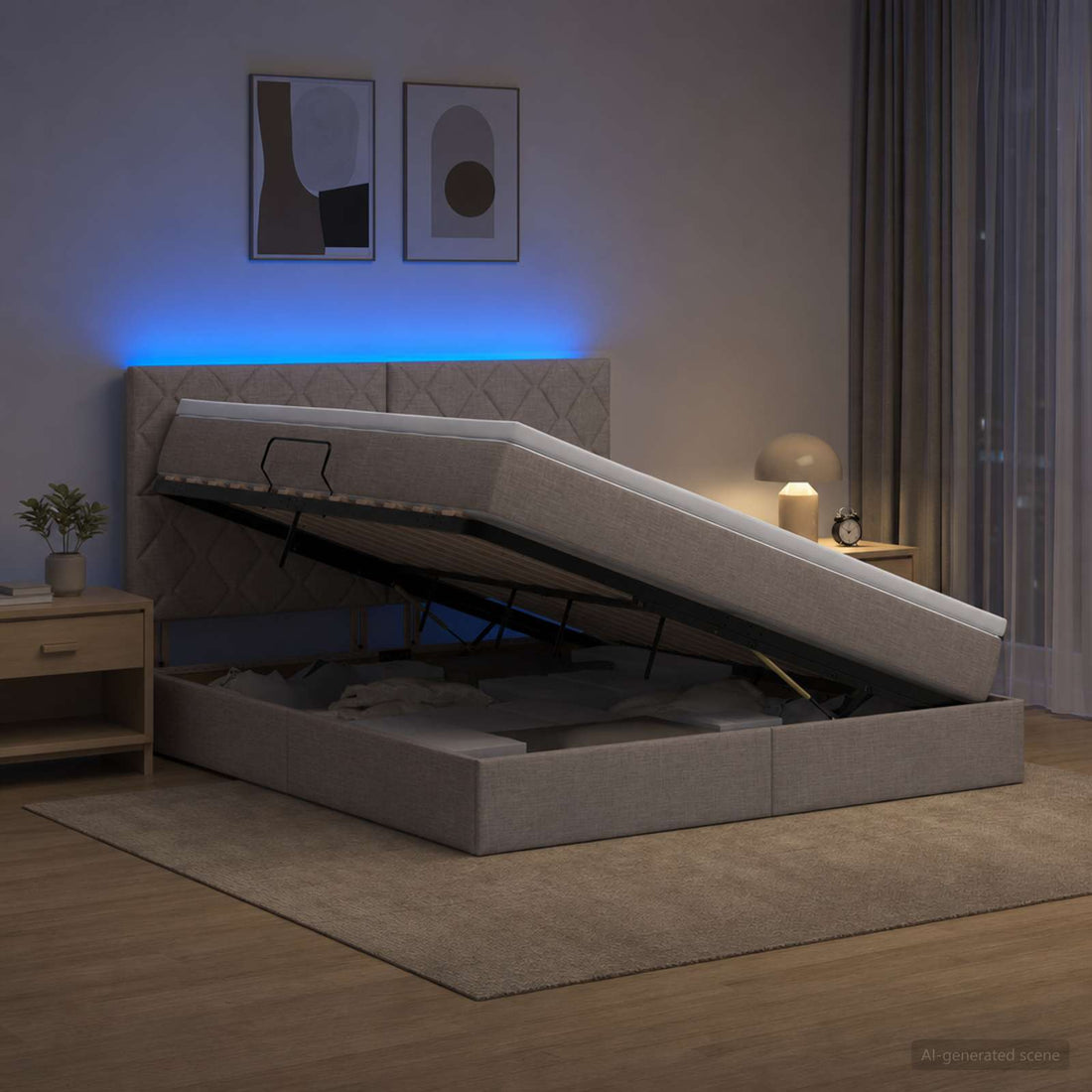 vidaXL Cama de almacenamiento LED con colchón Topo 160 x 200 cm Tela