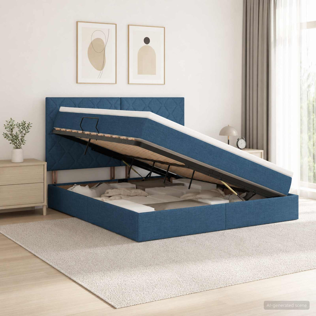 vidaXL Cama con almacenamiento y colchón Azul 160 x 200 cm tela