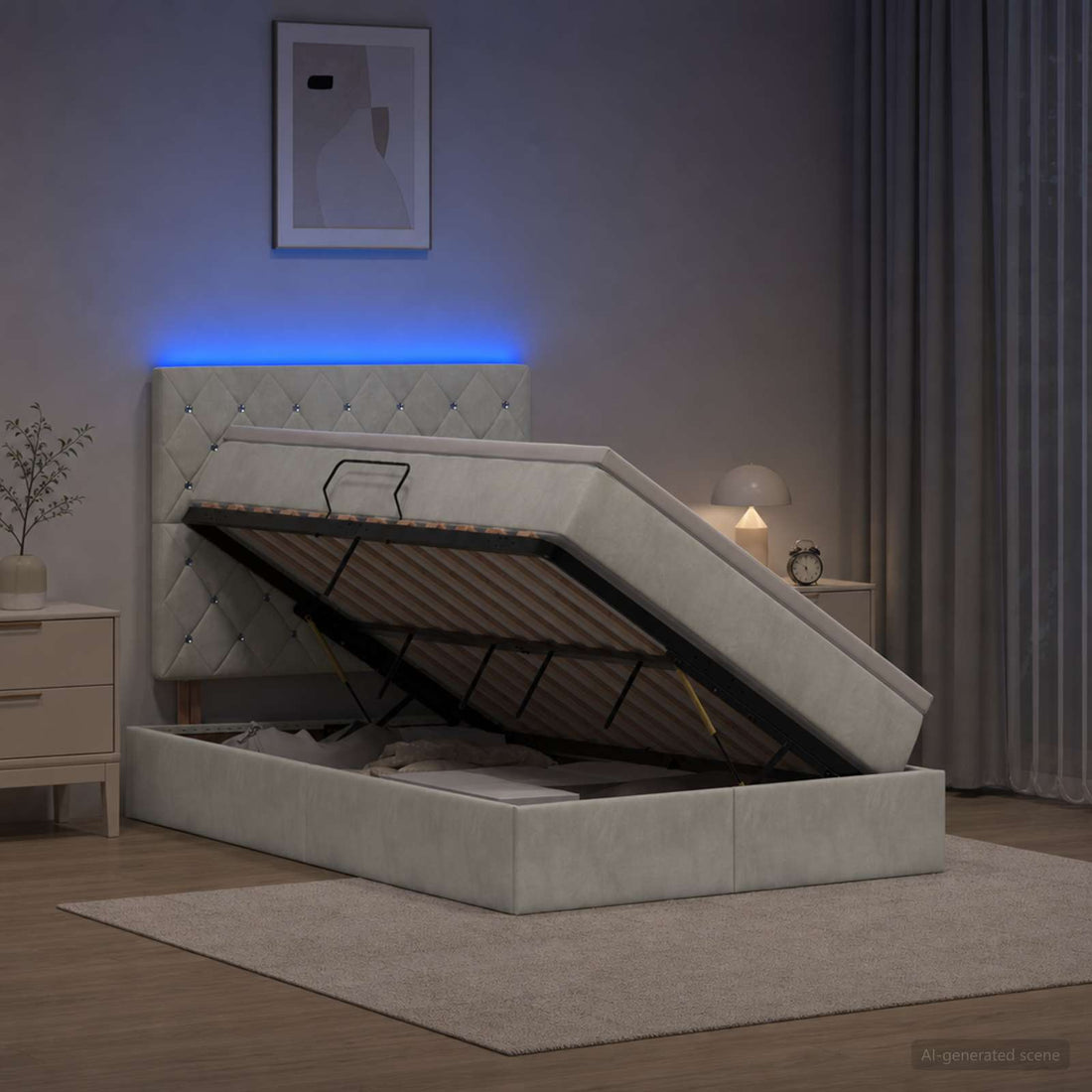 vidaXL Cama de almacenamiento LED con colchón Gris Claro 120 x 200 cm