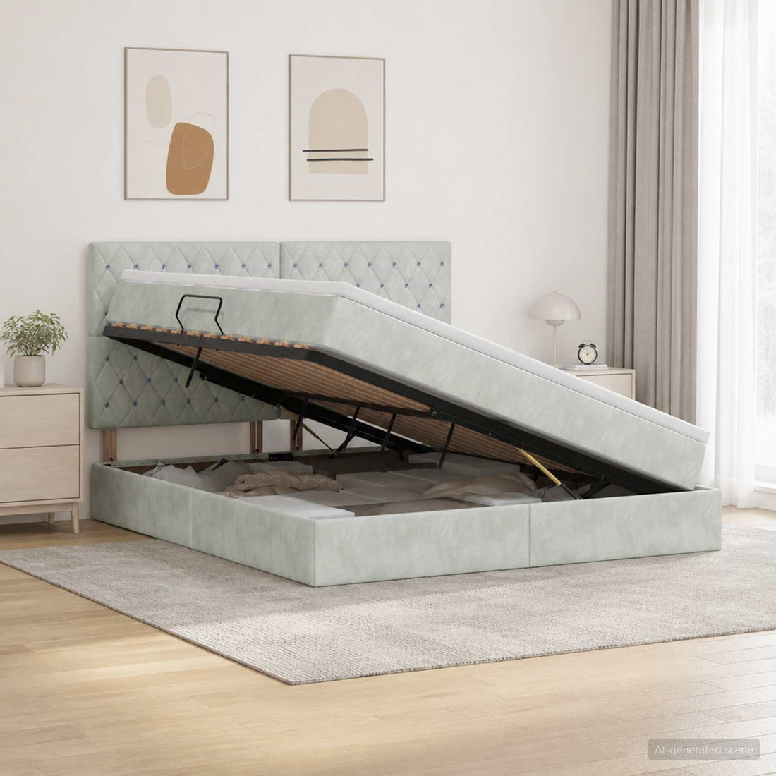 vidaXL Cama con almacenamiento y colchón Gris Claro 180 x 200 cm