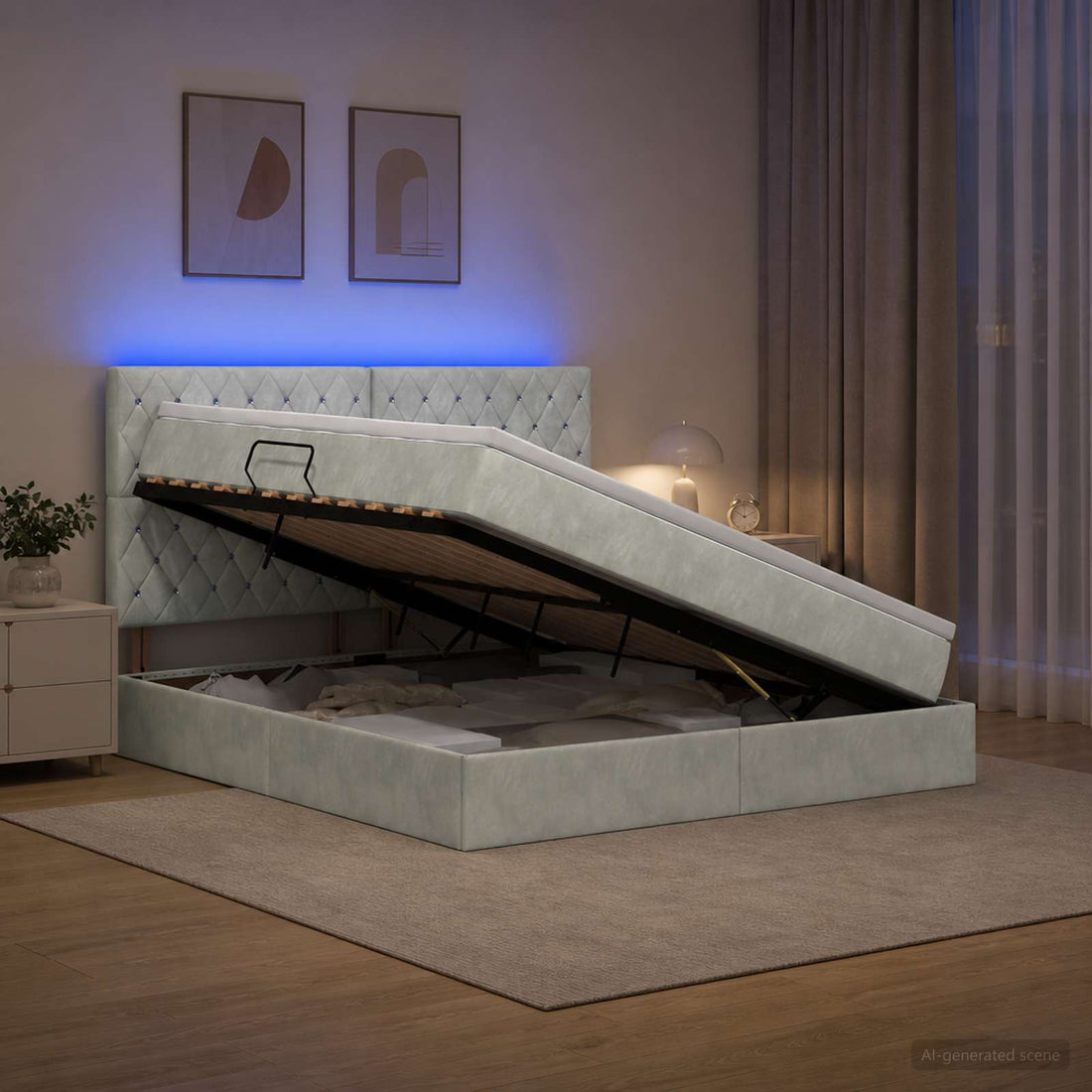 vidaXL Cama de almacenamiento LED con colchón Gris Claro 160 x 200 cm