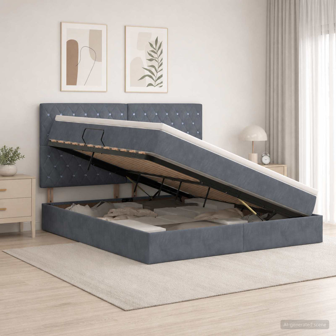 vidaXL Cama con almacenamiento y colchón Gris oscuro 180 x 200 cm