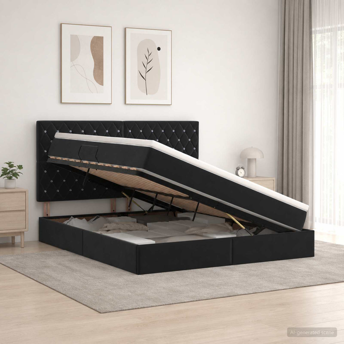 vidaXL Cama con almacenamiento y colchón Negro 160 x 200 cm Terciopelo