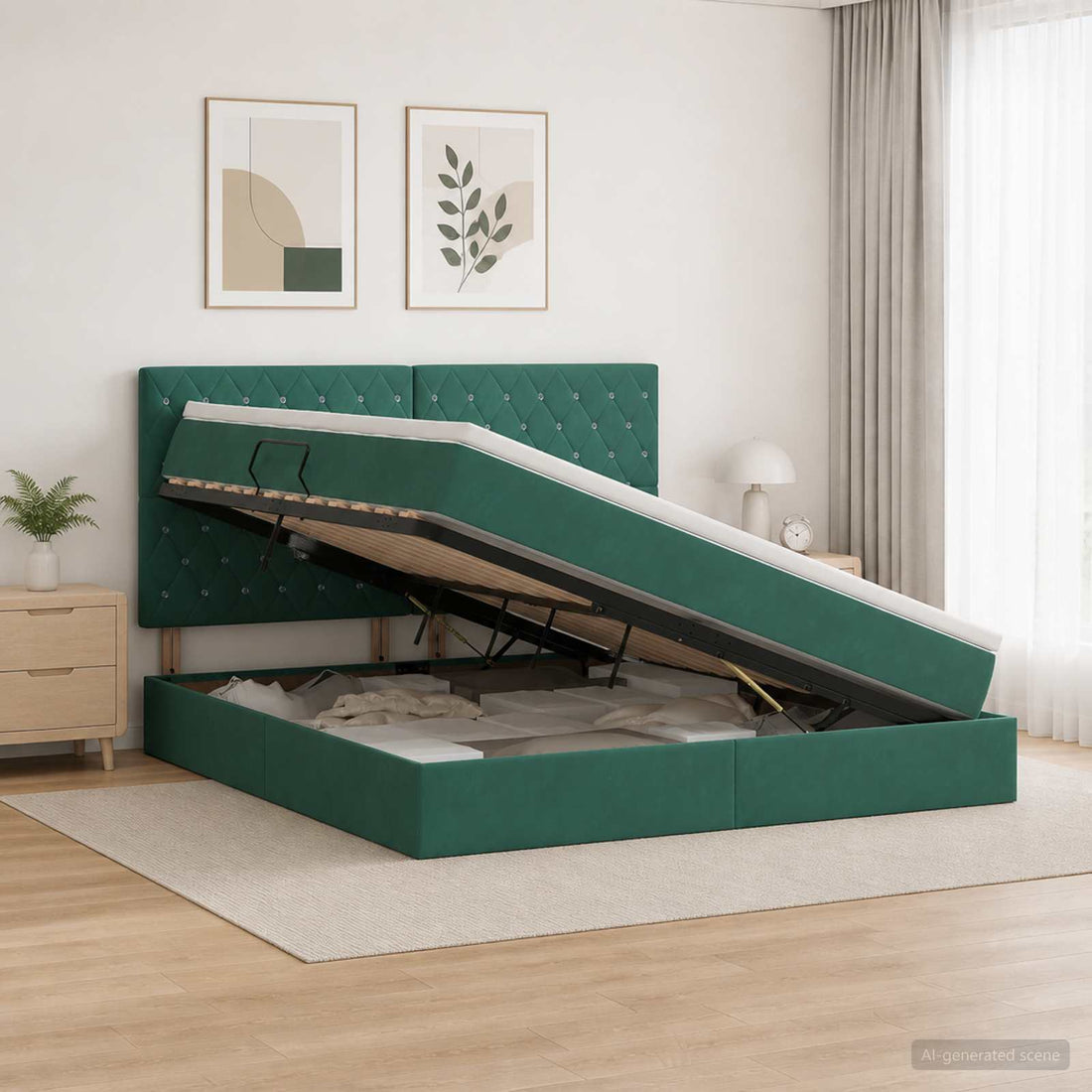 vidaXL Cama con almacenamiento y colchón Verde oscuro 180 x 200 cm