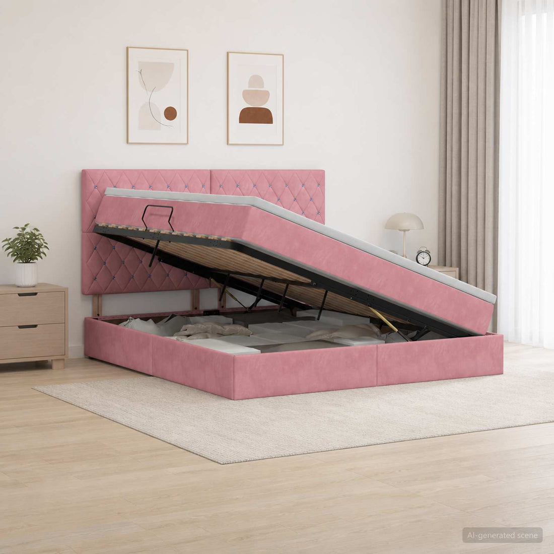 vidaXL Cama con almacenamiento y colchón Rosa 160 x 200 cm Terciopelo
