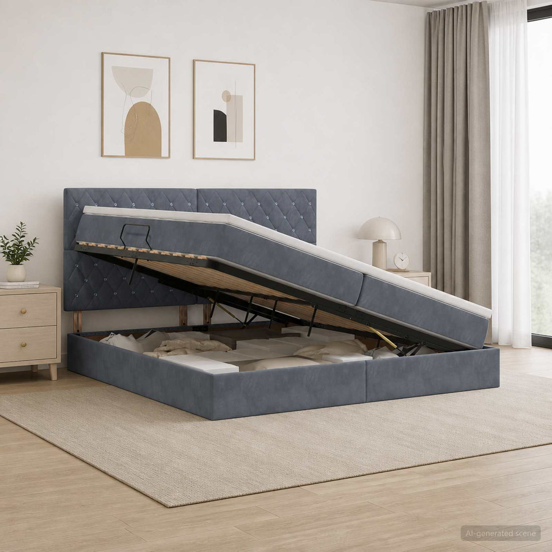 vidaXL Cama con almacenamiento y colchón Gris oscuro 200 x 200 cm