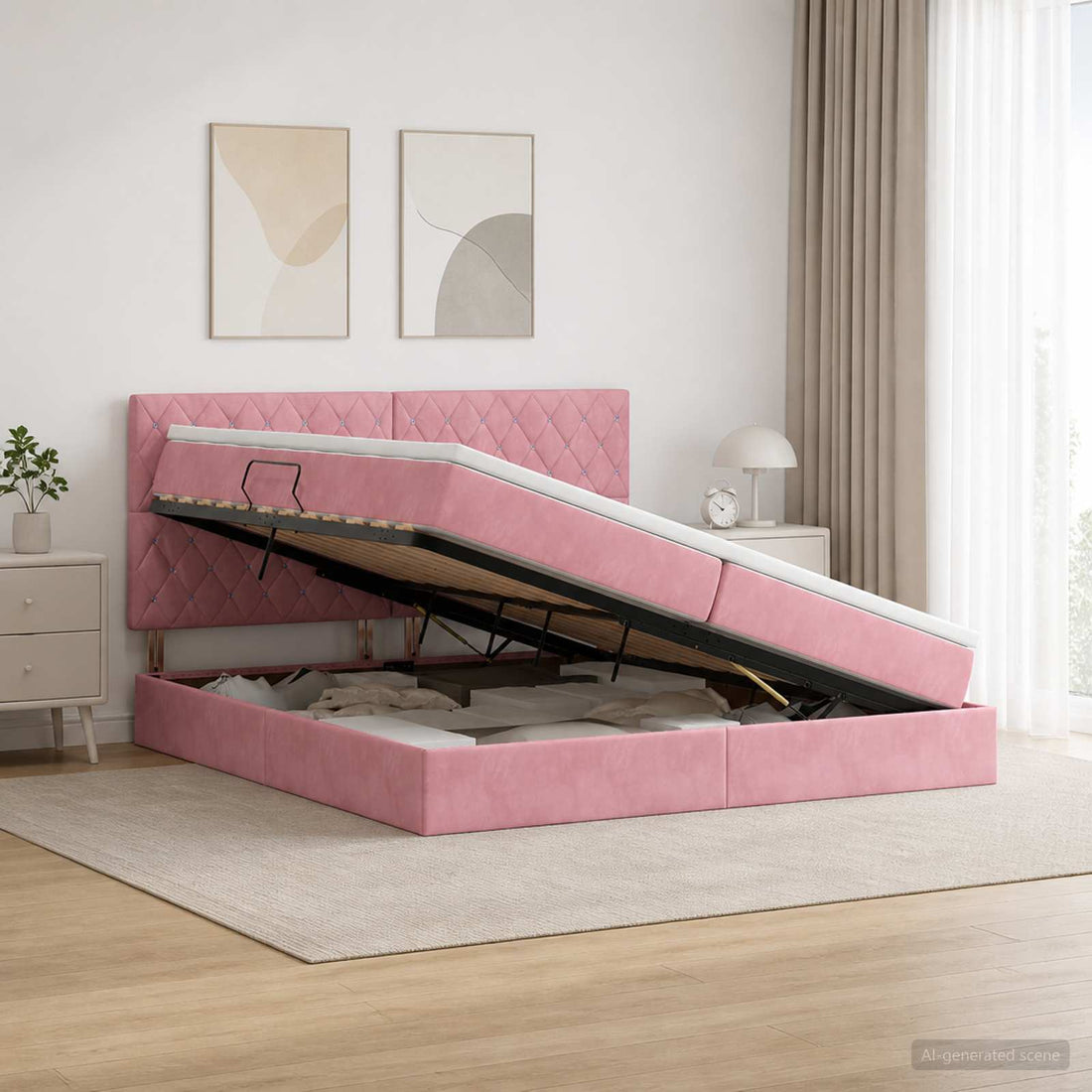 vidaXL Cama con almacenamiento y colchón Rosa 200 x 200 cm Terciopelo
