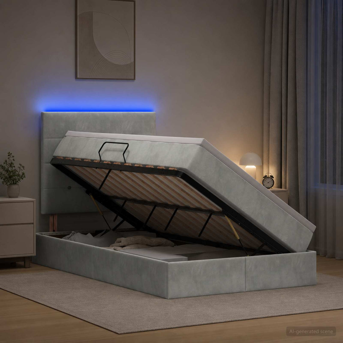 vidaXL Cama de almacenamiento LED con colchón Gris Claro 120 x 200 cm