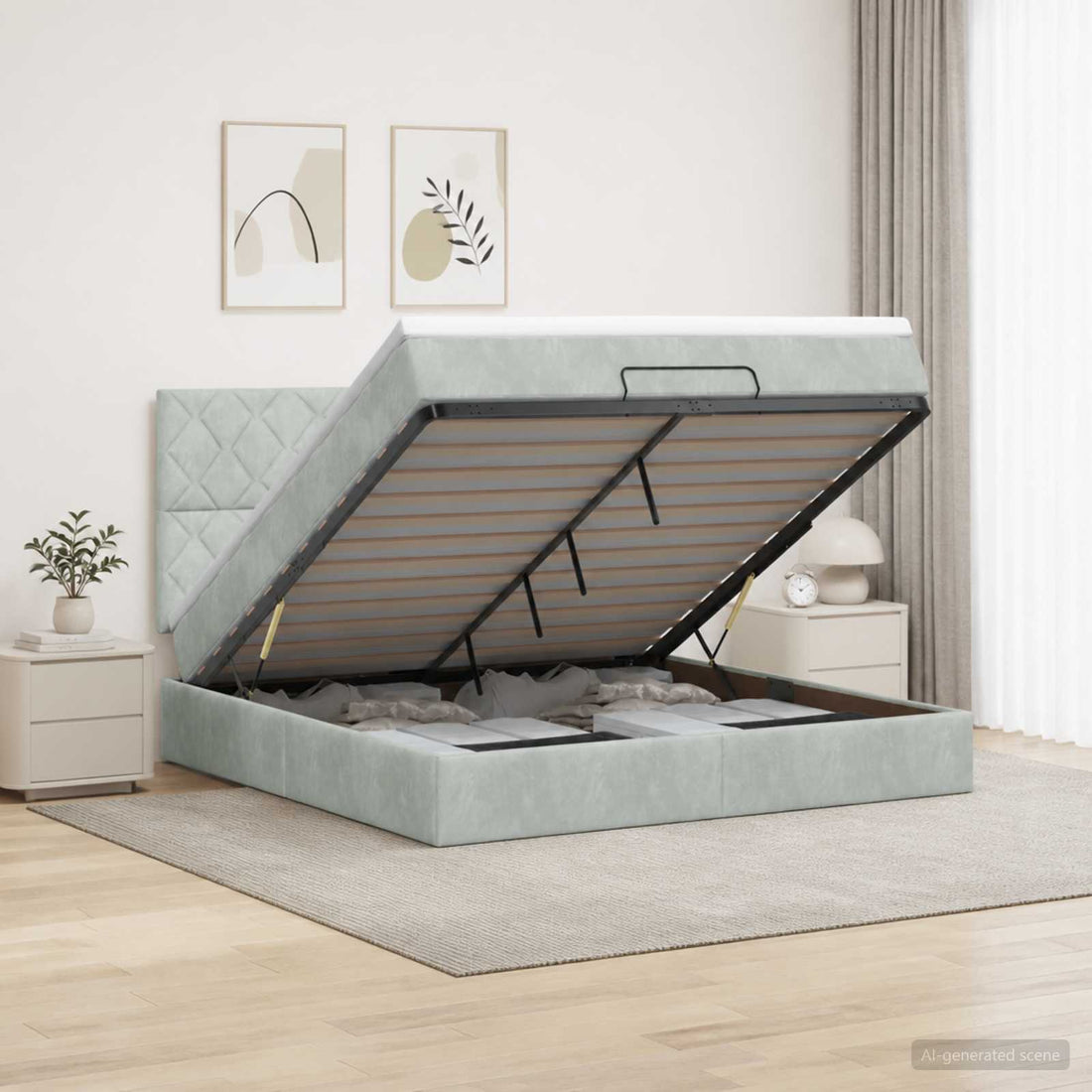 vidaXL Cama otomana con colchón Gris Claro 140 x 200 cm Terciopelo