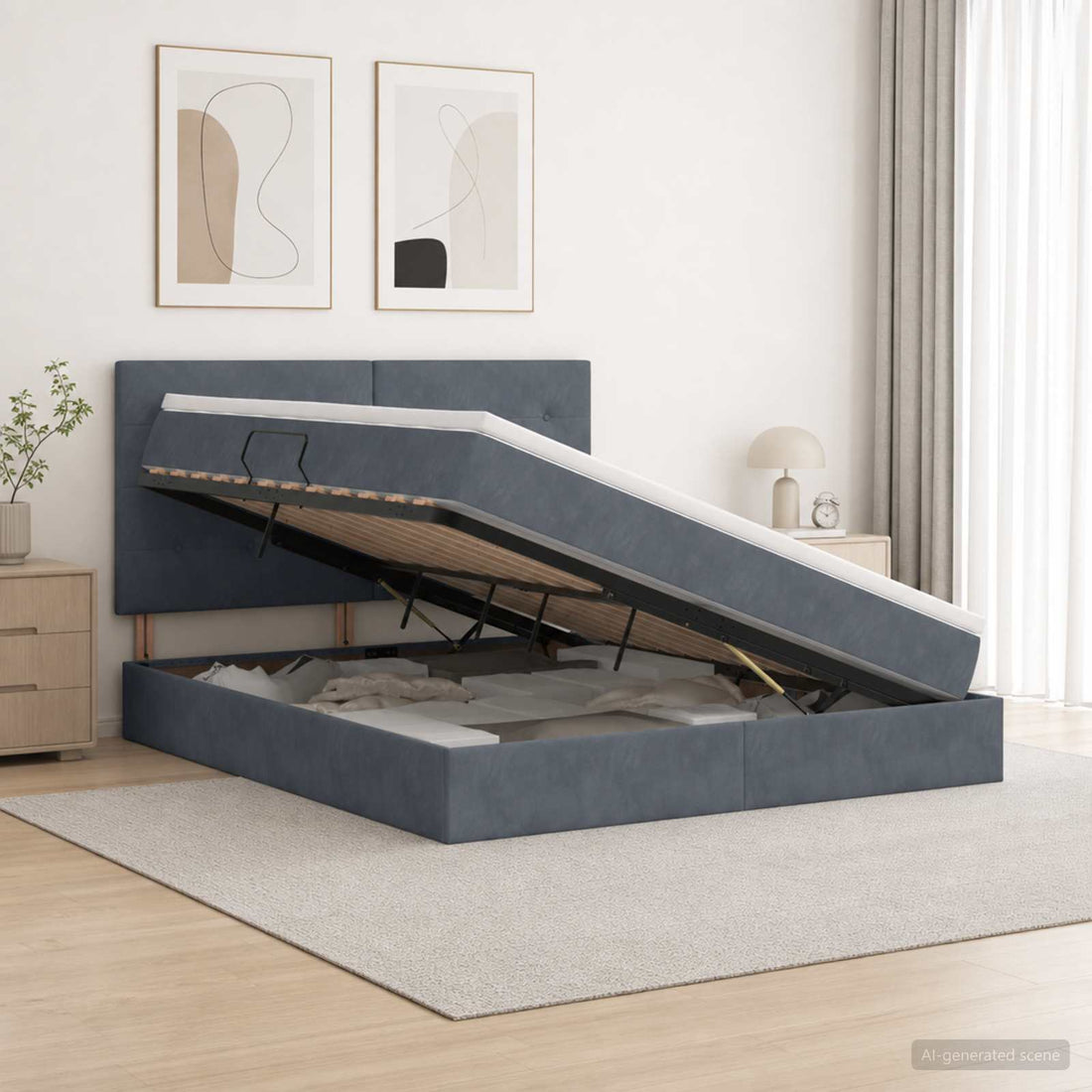 vidaXL Cama con almacenamiento y colchón Gris oscuro 140 x 190 cm
