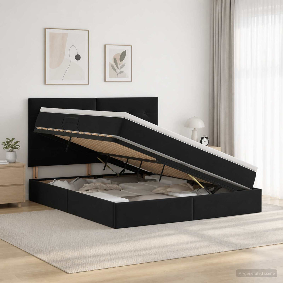vidaXL Cama con almacenamiento y colchón Negro 160 x 200 cm Terciopelo