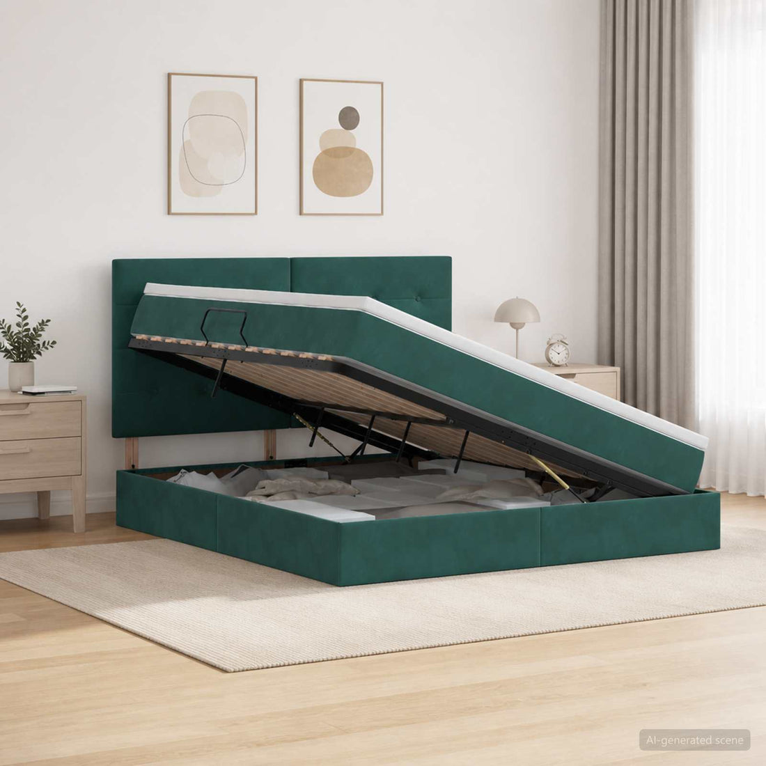 vidaXL Cama con almacenamiento y colchón Verde oscuro 180 x 200 cm