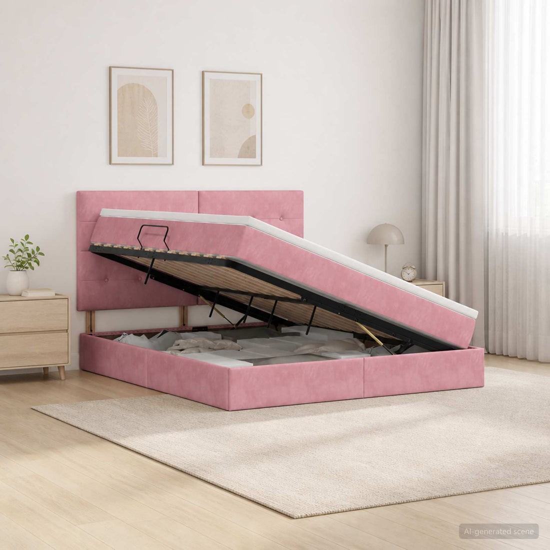 vidaXL Cama con almacenamiento y colchón Rosa 160 x 200 cm Terciopelo