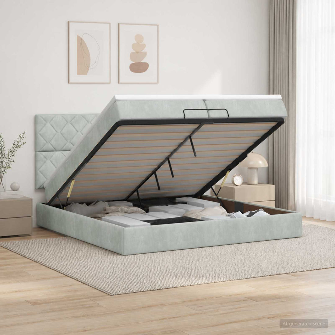 vidaXL Cama otomana con colchón Gris Claro 200 x 200 cm Terciopelo