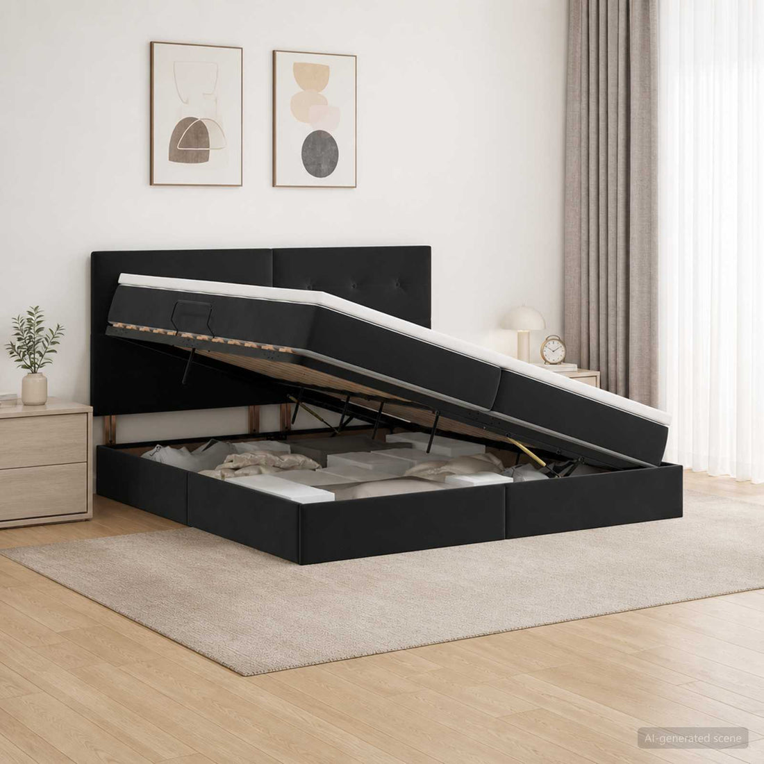 vidaXL Cama con almacenamiento y colchón Negro 200 x 200 cm Terciopelo