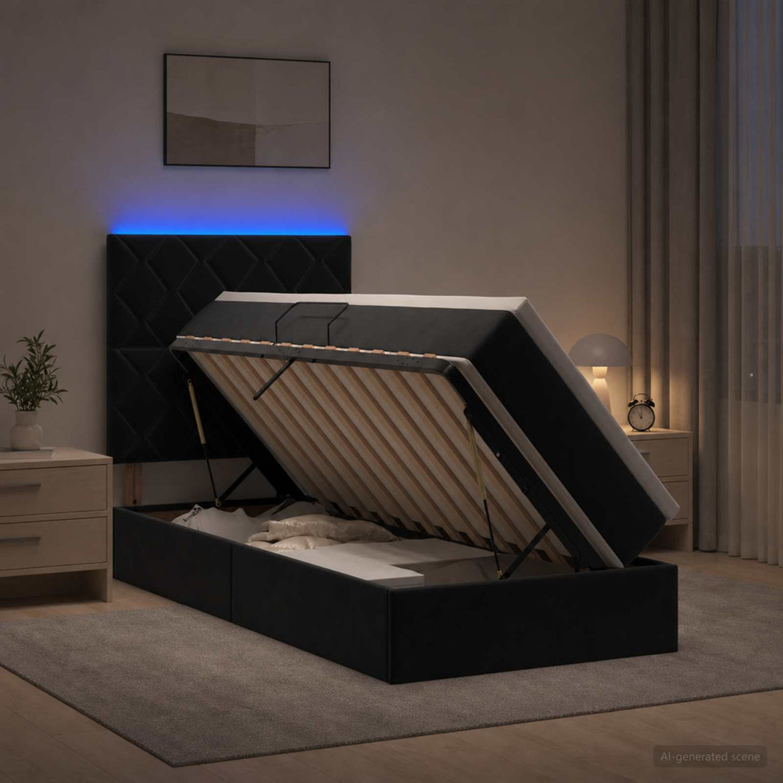 vidaXL Cama de almacenamiento LED con colchón Negro 90 x 190 cm