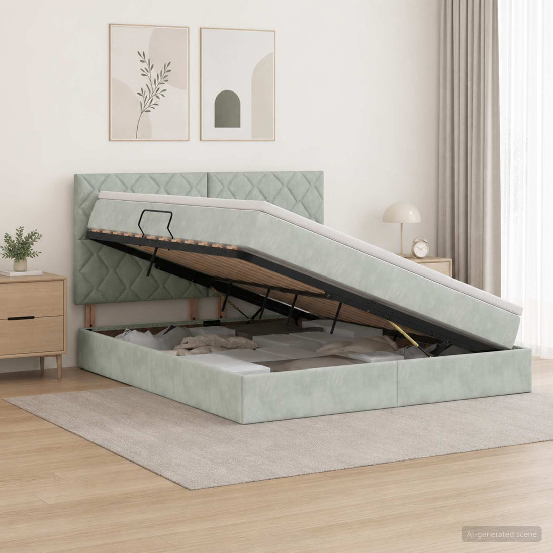 vidaXL Cama con almacenamiento y colchón Gris Claro 180 x 200 cm