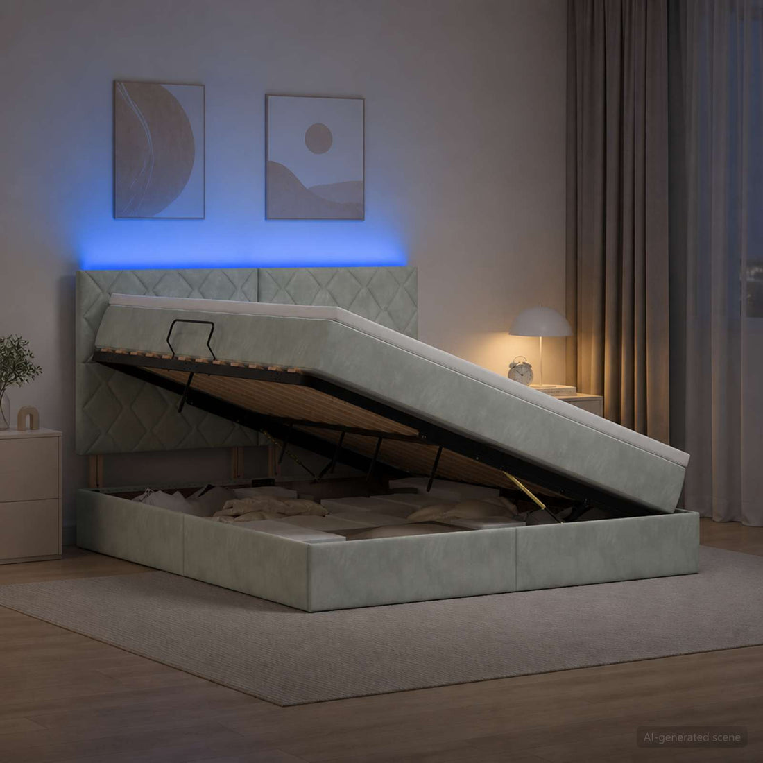 vidaXL Cama de almacenamiento LED con colchón Gris Claro 160 x 200 cm