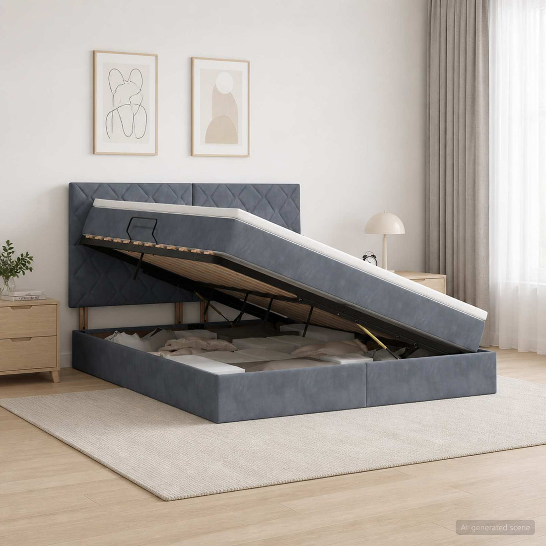 vidaXL Cama de almacenamiento LED con colchón Gris oscuro 160 x 200 cm