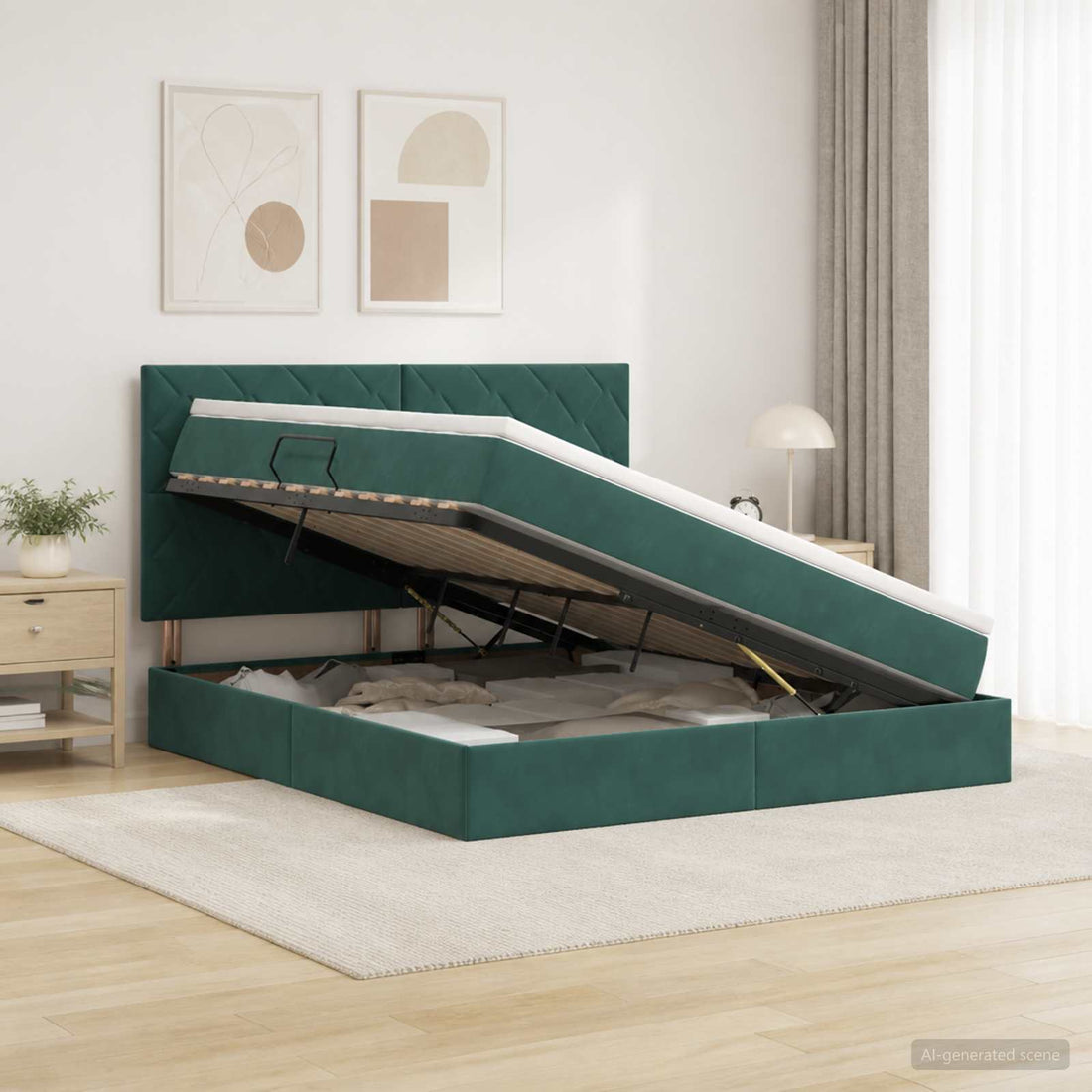 vidaXL Cama con almacenamiento y colchón Verde oscuro 160 x 200 cm