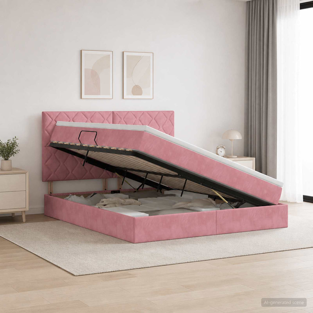 vidaXL Cama con almacenamiento y colchón Rosa 180 x 200 cm Terciopelo