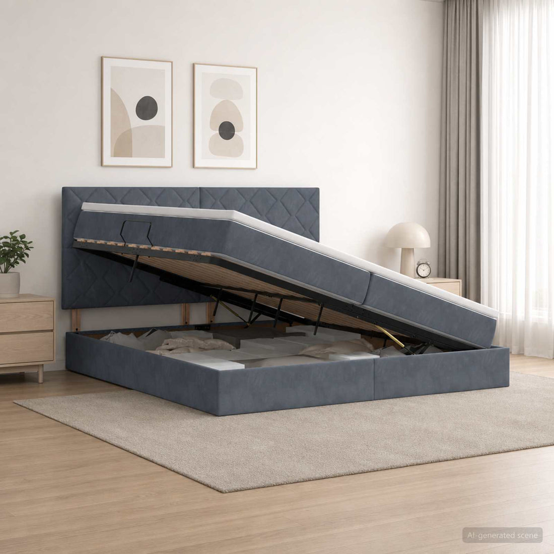 vidaXL Cama con almacenamiento y colchón Gris oscuro 200 x 200 cm