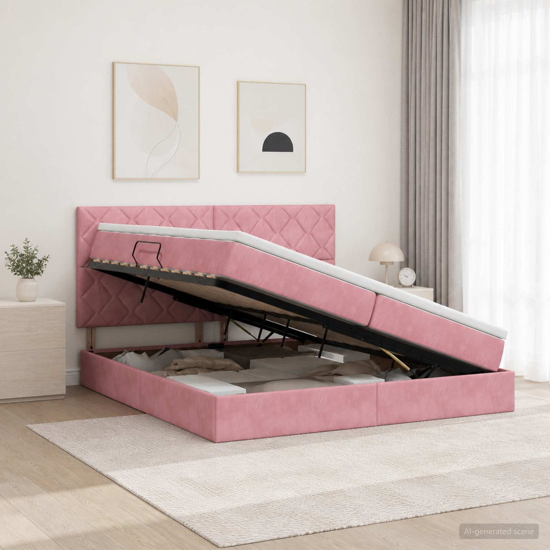 vidaXL Cama con almacenamiento y colchón Rosa 200 x 200 cm Terciopelo
