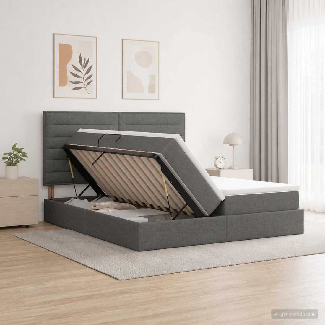 vidaXL Cama con almacenamiento Gris oscuro 200 x 200 cm Tela