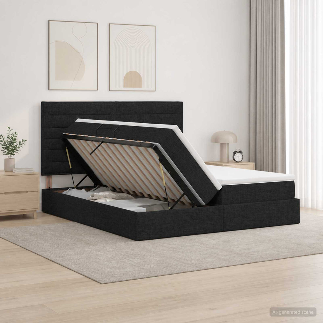 vidaXL Cama con almacenamiento con cabecera Negro 180 x 200 cm Tela