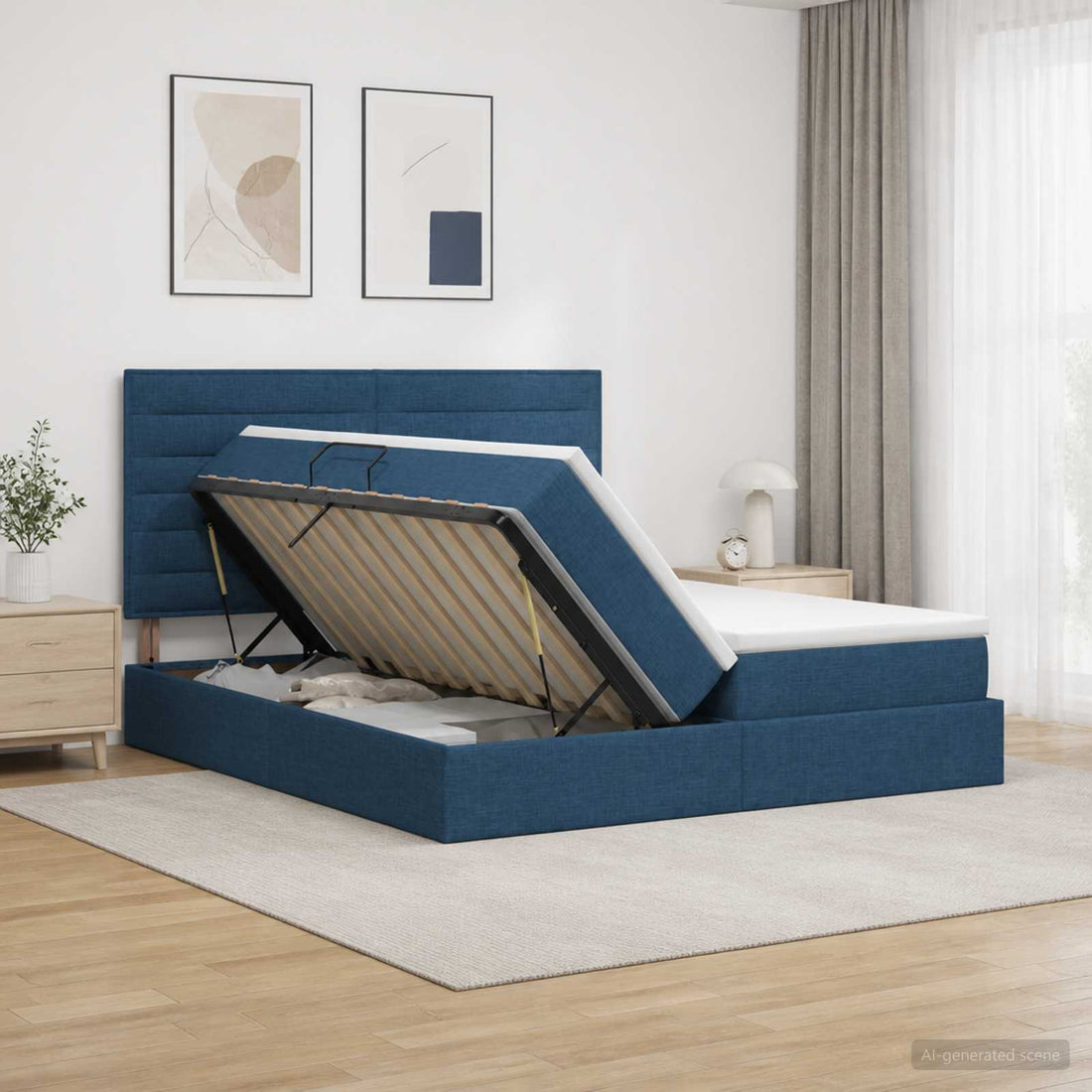 vidaXL Cama con almacenamiento con cabecera Azul 180 x 200 cm Tela