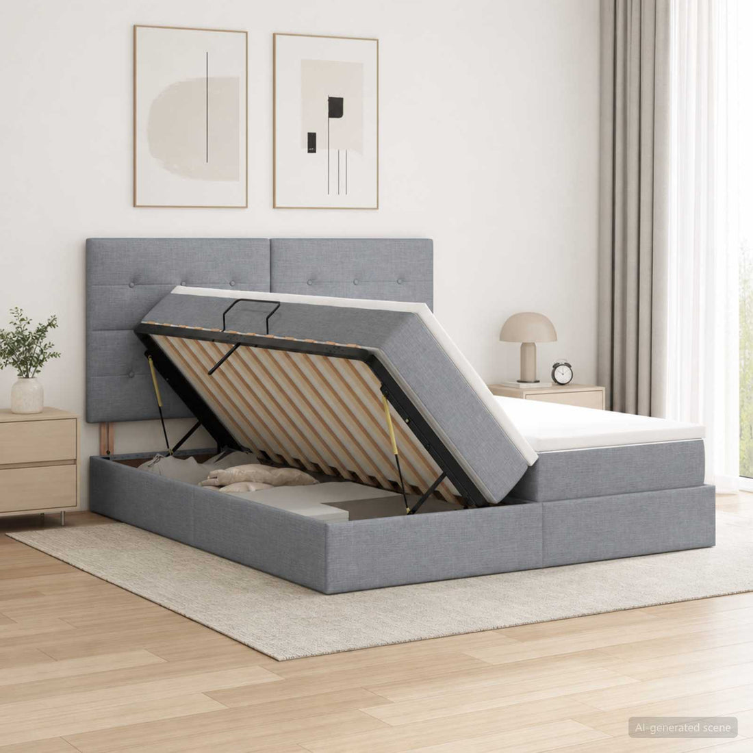 vidaXL Cama con almacenamiento Gris Claro 200 x 200 cm Tela