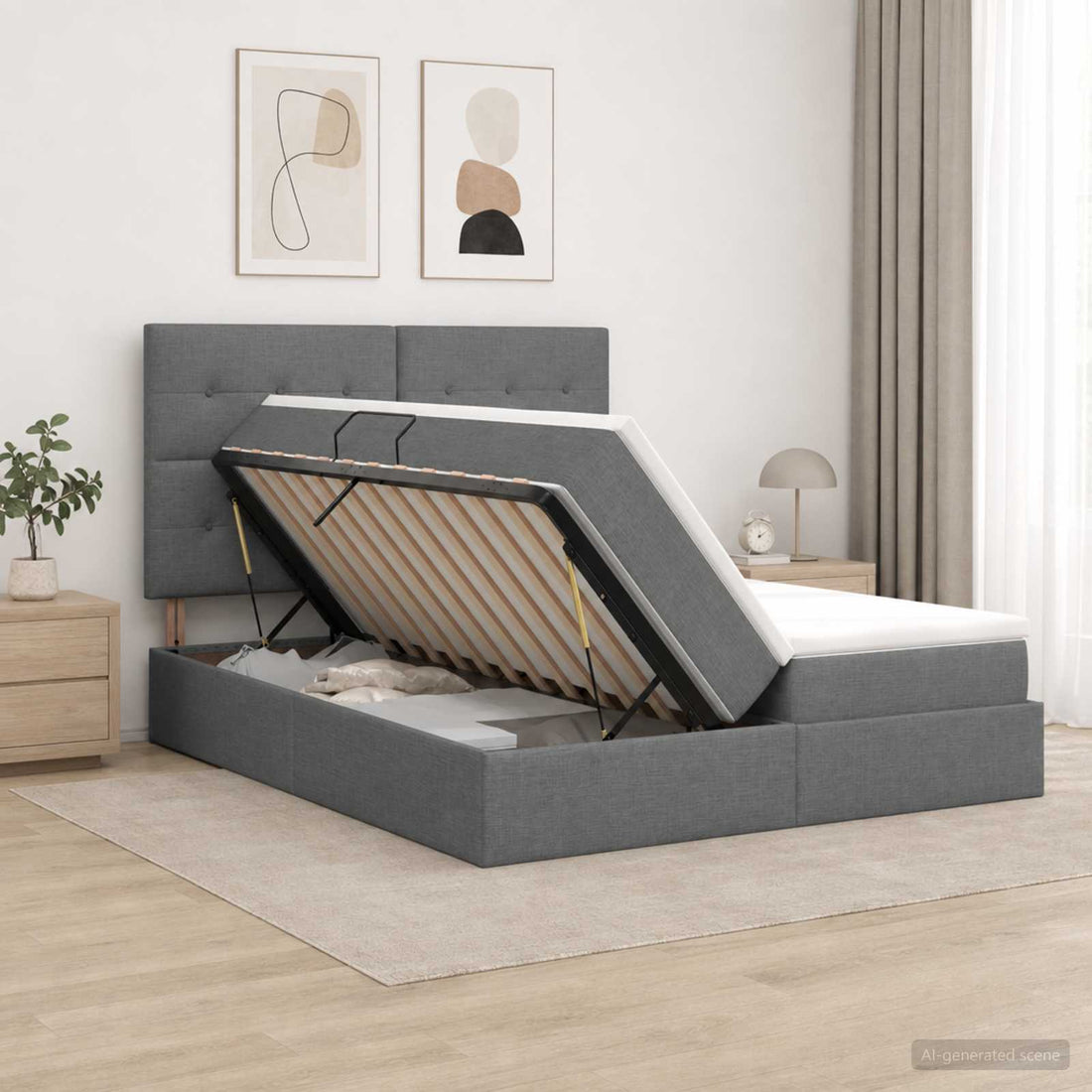 vidaXL Cama con almacenamiento Gris oscuro 200 x 200 cm Tela