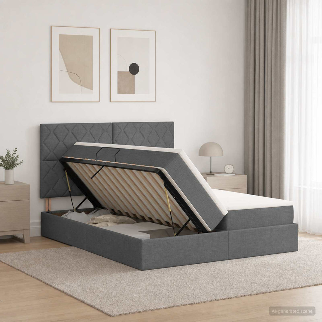vidaXL Cama con almacenamiento Gris oscuro 180 x 200 cm Tela