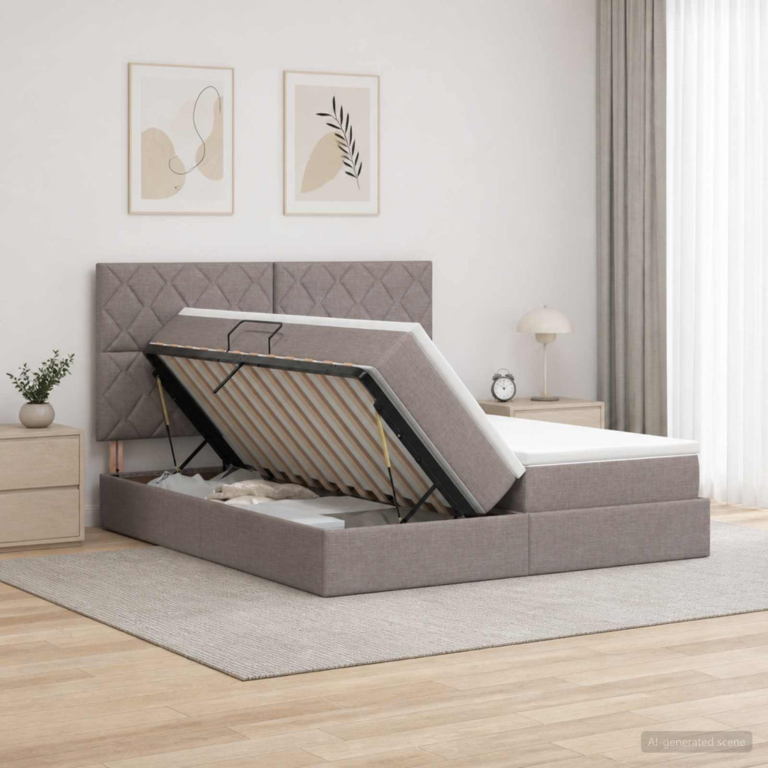 vidaXL Cama con almacenamiento con cabecera Topo 180 x 200 cm Tela