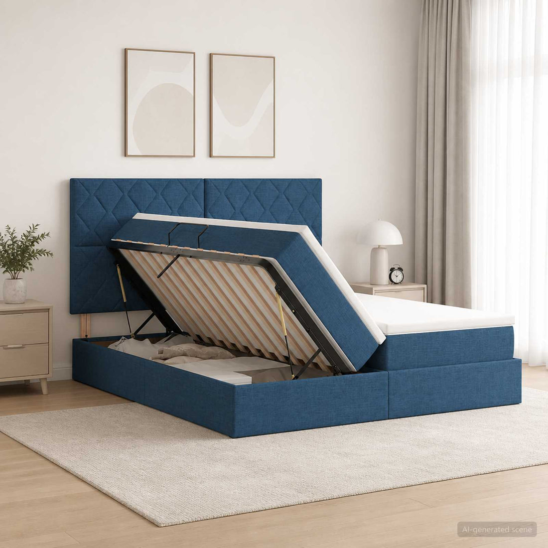 vidaXL Cama con almacenamiento con cabecera Azul 200 x 200 cm Tela