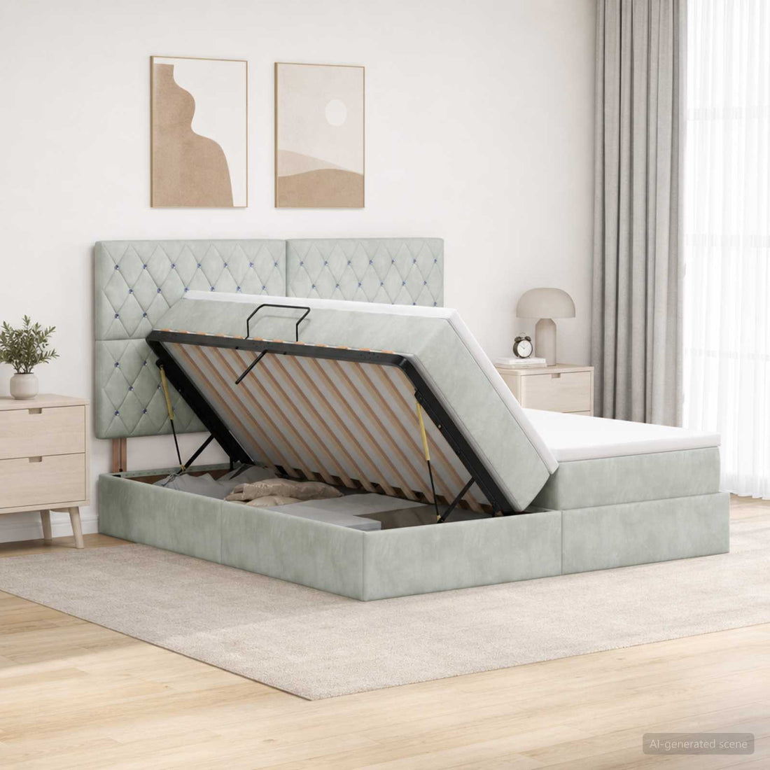 vidaXL Cama con almacenamiento Gris Claro 180 x 200 cm Terciopelo