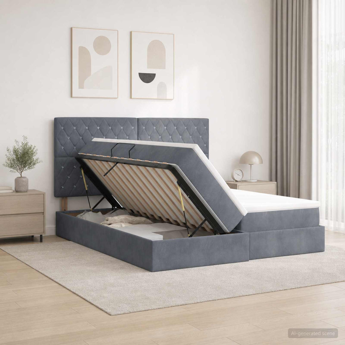 vidaXL Cama con almacenamiento Gris oscuro 200 x 200 cm Terciopelo