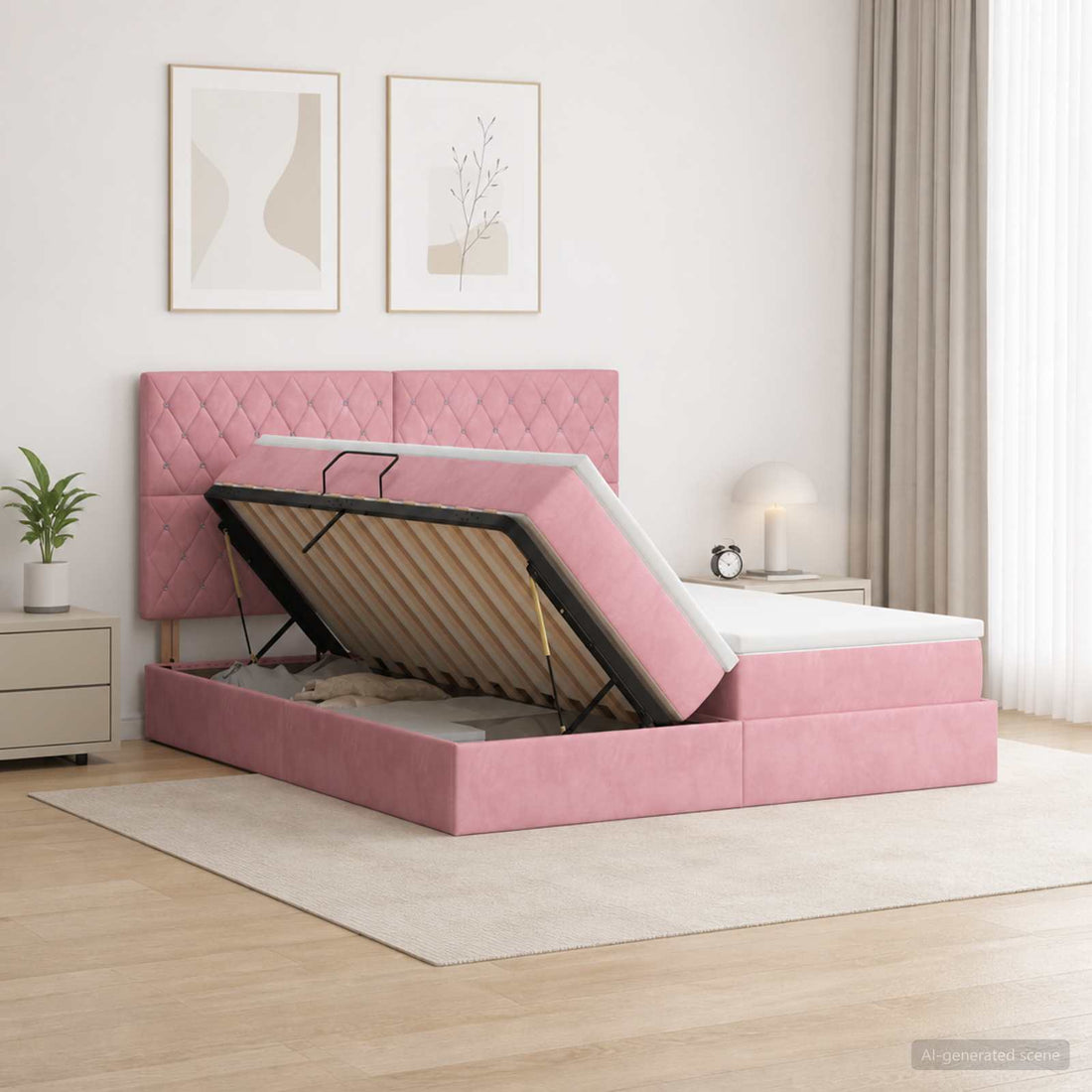 vidaXL Cama con almacenamiento Rosa 180 x 200 cm Terciopelo