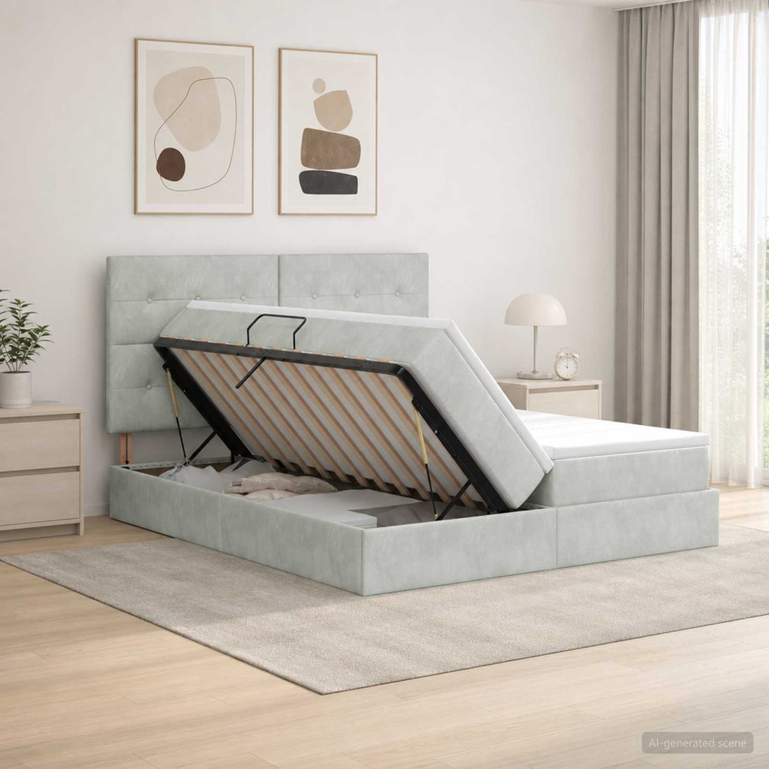 vidaXL Cama con almacenamiento Gris Claro 180 x 200 cm Terciopelo