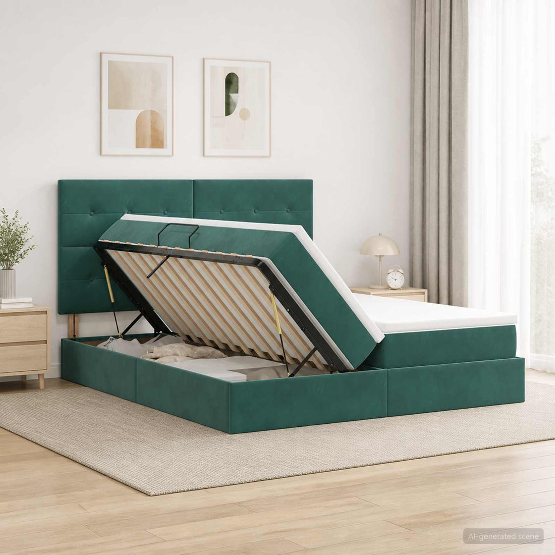 vidaXL Cama con almacenamiento Verde oscuro 180 x 200 cm Terciopelo